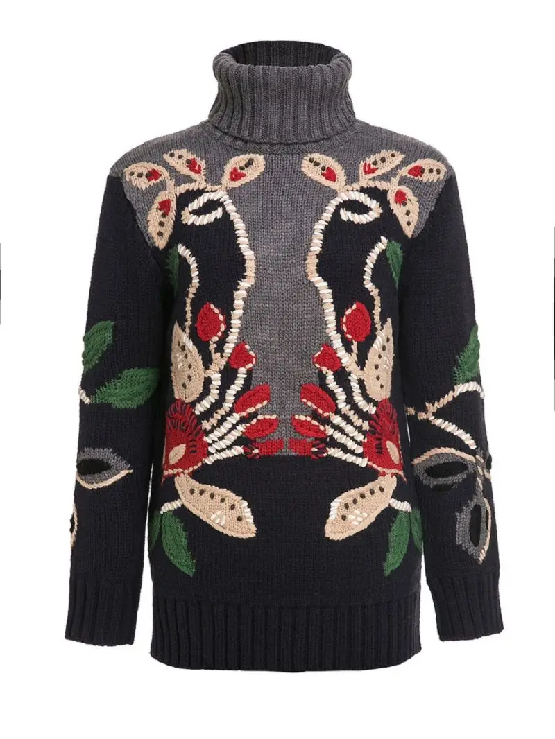 Роскошный дизайнерский шерстяной свитер Женский винтажный трикотажный пуловер