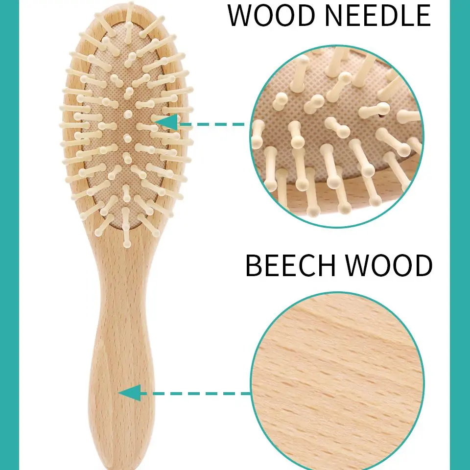 

Natural Wood Hair Brush Baby Portable Travel Anti-static Comfortable Head Massage Kids Hair Wood Brush with Custom Logo Free