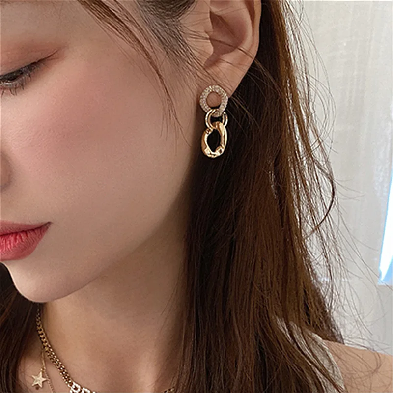 

S925 Silver Needle Geometry Metal Chain Gold Earrings For Women Female Temperament Drop Earrings 2021 Trend Fashionneel Jewelry