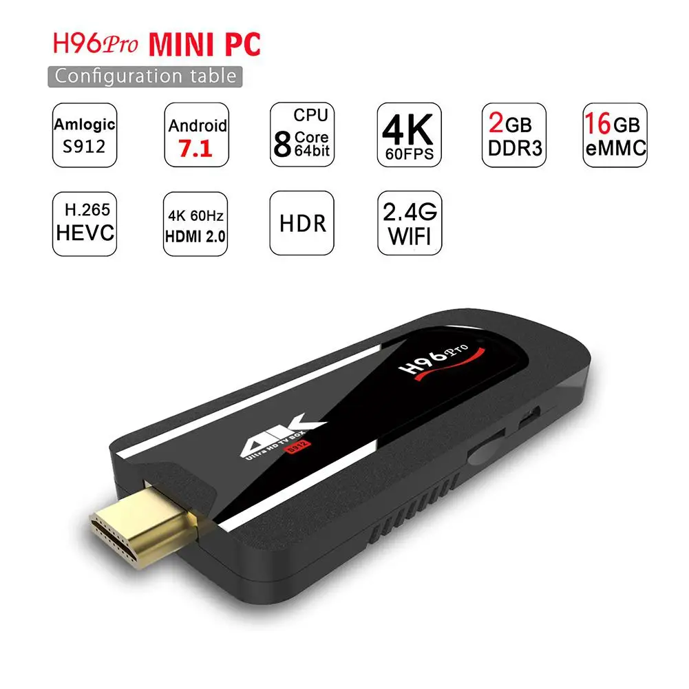 Android TV Stick H96 Pro Studyset 7 1 Box Mini PC Amlogic S912 Восьмиядерный 64 бит True 4K HDR адаптер для Smart |