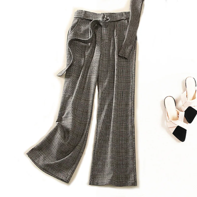 

Trousers Women High Waist Wide Leg Pants Plus Size Woolen Ladies Pants 2020 Streetwear Thick Winter Pantalon Women Plaid Pants