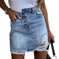 80 hot sales denim skirt high waist breathable polyester high waist ripped skirt for date