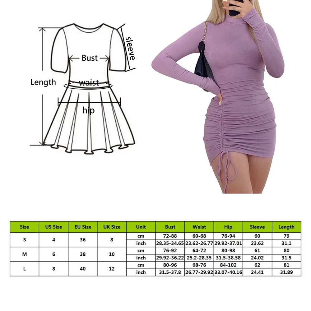 

Sexy Ruched Bodycon Mini Dress Women Clothes Fall 2021 Long Sleeve O Neck Lace Up Draped Tight Dresses Woman Party Night
