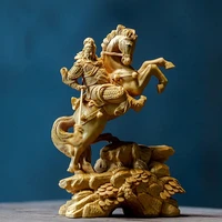 14cm wood statue boxwood carving wealth god lucky riding guan gong home decoration feng shui fortune town home decoration