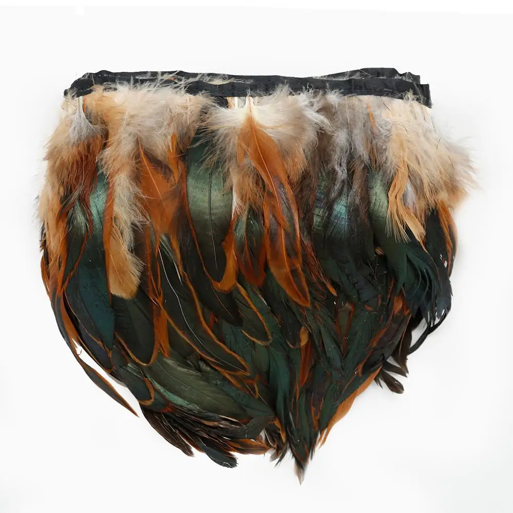 Натуральные петушиные перья бахрома для рукоделия Плюмаж 10-15 см лента с черными