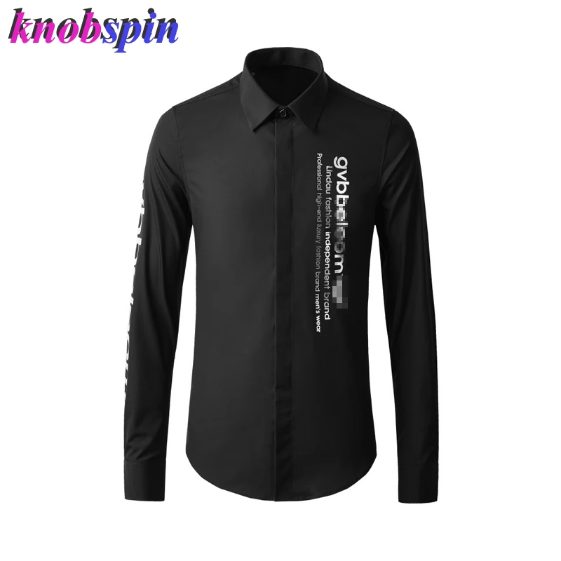 

Simple Fashion Long sleeve Shirt Men Shine Letters Printed Casual Slim Business male Dress Shirts men Plus size 4XL Camisas