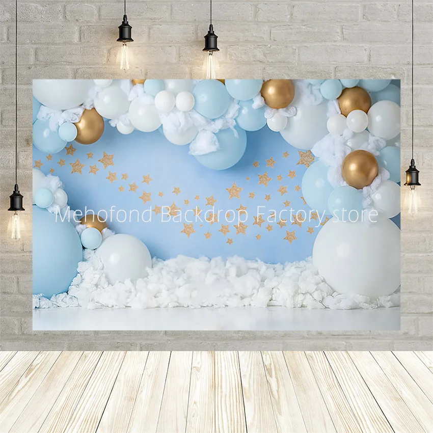 

Mehofond Birthday Party Backdrop Twinkle Twinkle Little Star Blue Balloon Boy Portrait Photography Background Board Photo Studio
