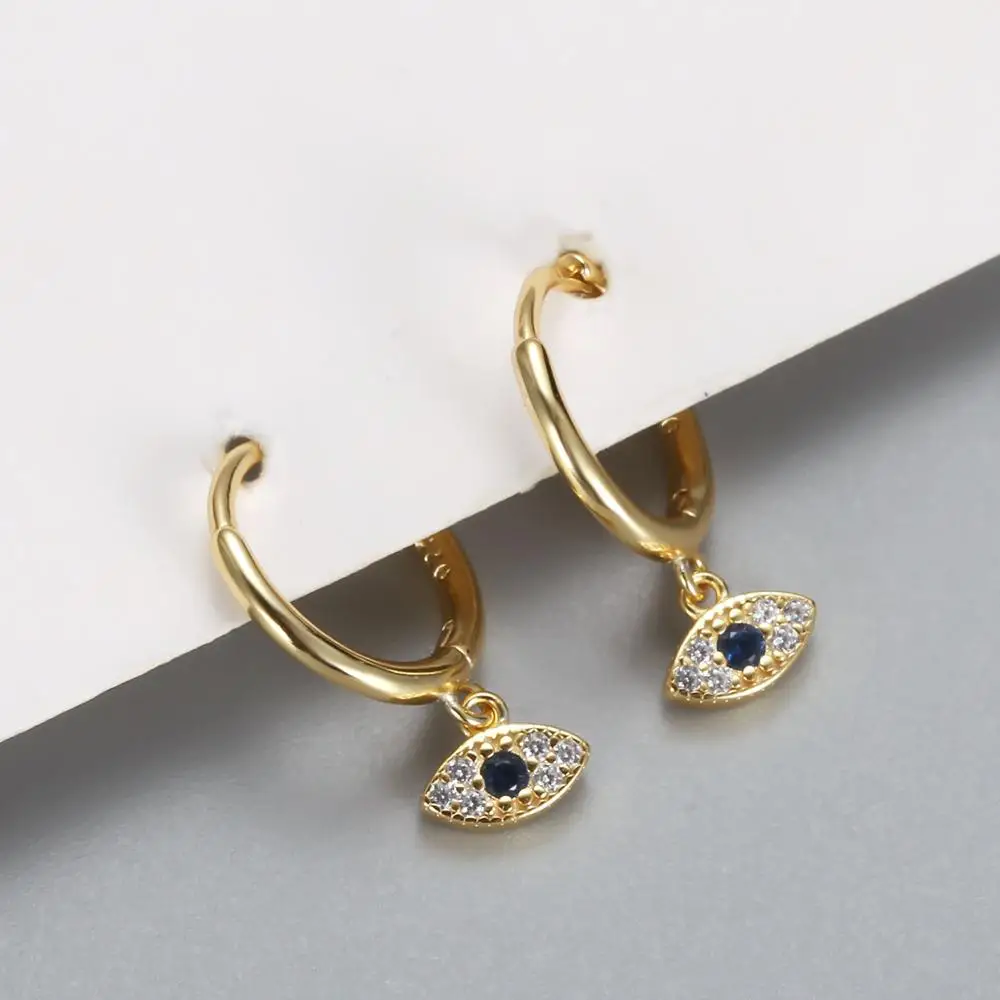 

Genuine 100% 925 Sterling Silver Jewelry Mini Blue Zircon Evil Eyes Earring Pendant Small Stud Earrings for Women Femme