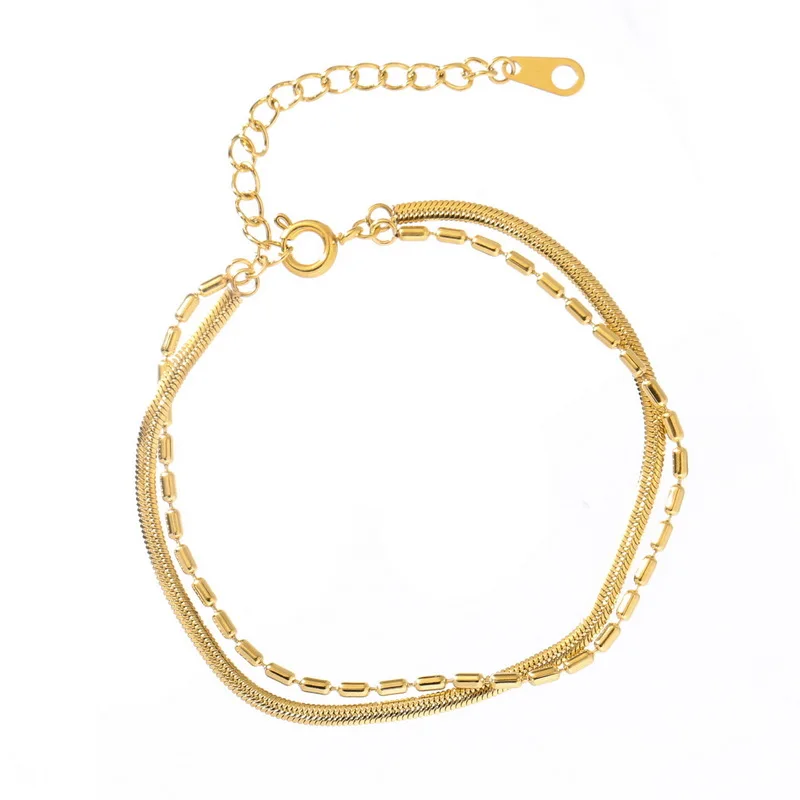 

New Simple Design Titanium Steel Multi-Layer Bracelets Gold Color Snake Chain Bangle for Women Girl Beads Party Jewelry Gift