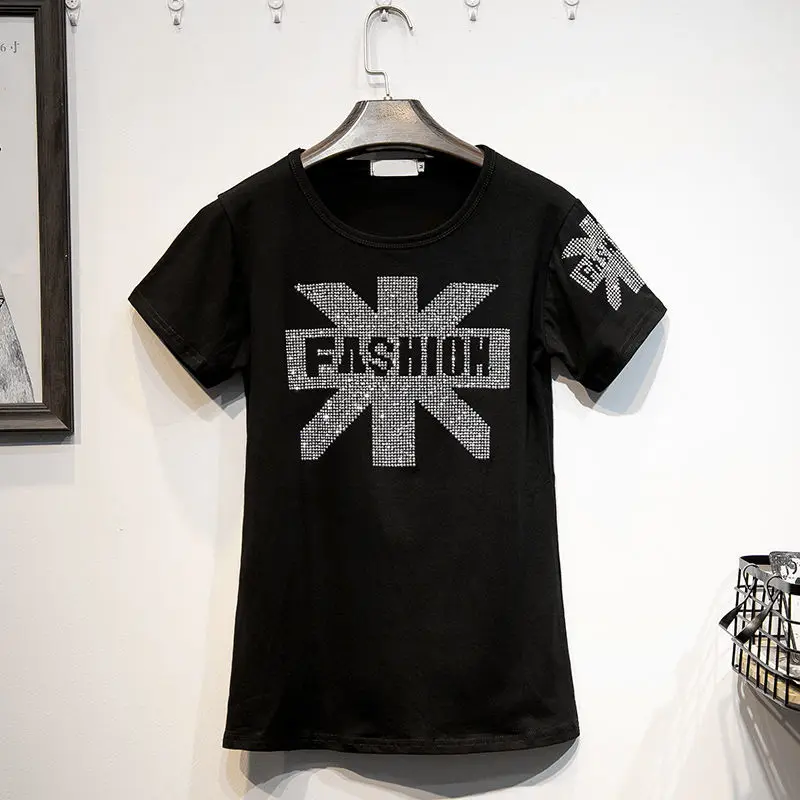 Летняя индивидуальная футболка с бриллиантами женская 2021 г. новые удобные модные