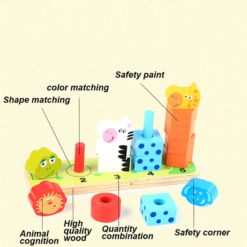 Деревянные блоки Монтессори деревянная обучающая головоломка животные