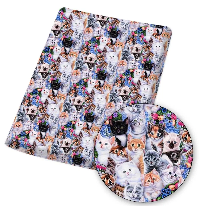 

Polyester Cotton Fabric Oil Style Painting Cat Dog Cloth Sheets For DIY Dress Sewing Materials Crafts Home Textile 45*145cm 1pc