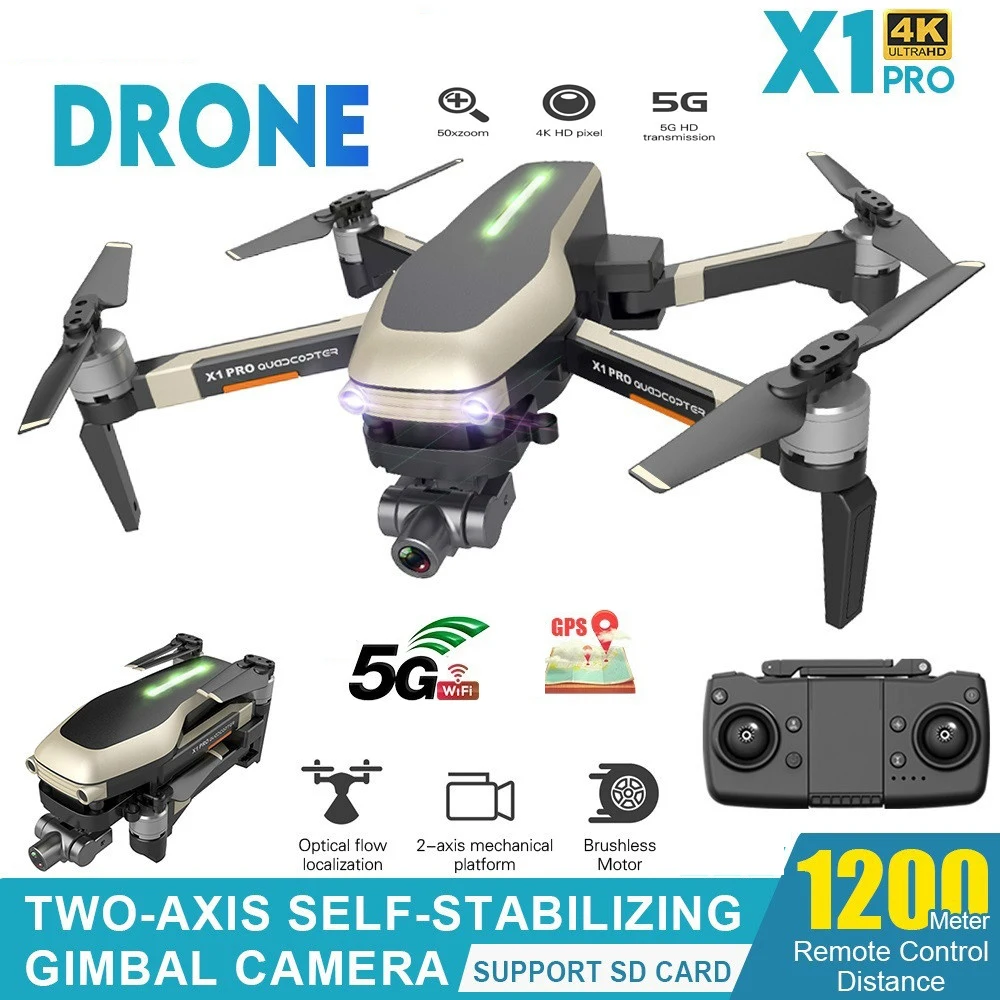 

Дрон X1 PRO, GPS, камера 4K HD 5G, WiFi, FPV, радиус действия 1,2 км, бесколлекторный мотор, дистанционное управление