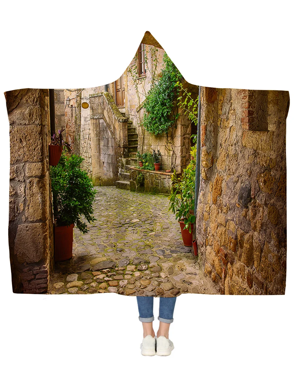 

Urban Corner Italy City Alley Hooded Blanket Bedspread Coverlet Flannel Fleece Winter Improve Sleep Anti-Allergy Lightweight
