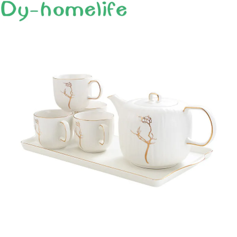 

Nordic Creative Hand-painted Gold Matte Black White Ceramic Coffee Tea Set Restaurant Household Teapot Cup Coffee Set Water Set