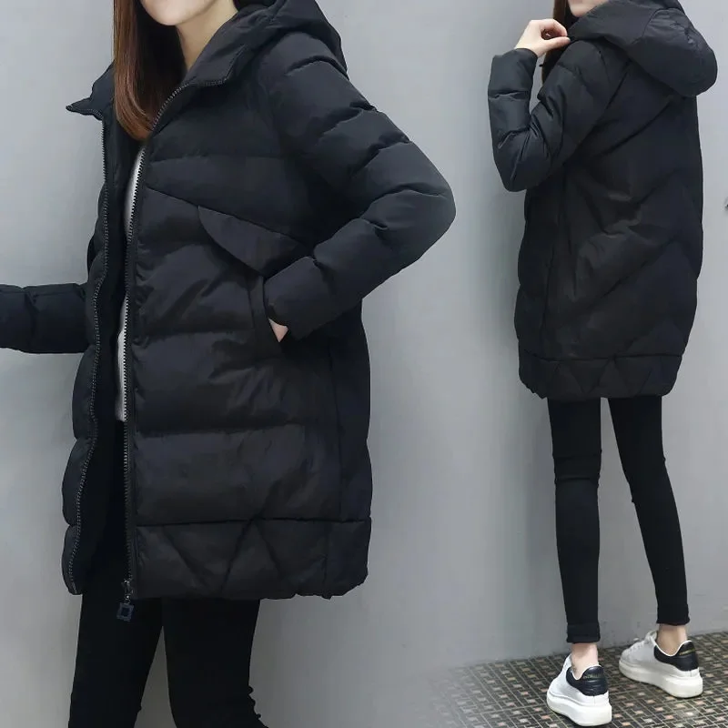Cotton Jacket Women Mid-length Korean Loose Zipper Patch Coat Female Autumn Winter grace Thick Stitching Padded Jacket A751
