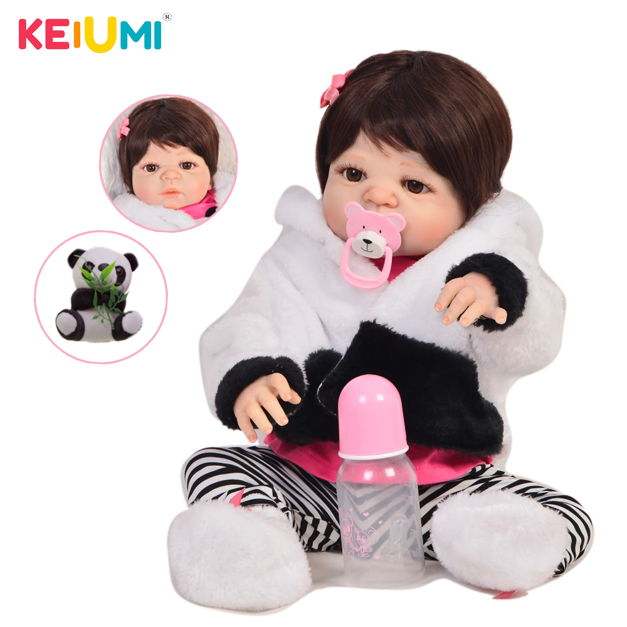 Лидер продаж Гавайская гитара 23 дюймов Reborn Baby Doll полный силиконовые средства ухода за кожей реалистичные Модная одежда для детей, Детская мода возрождающая кукла Boneca Косплэй "Панда" для детей Рождественский подарок