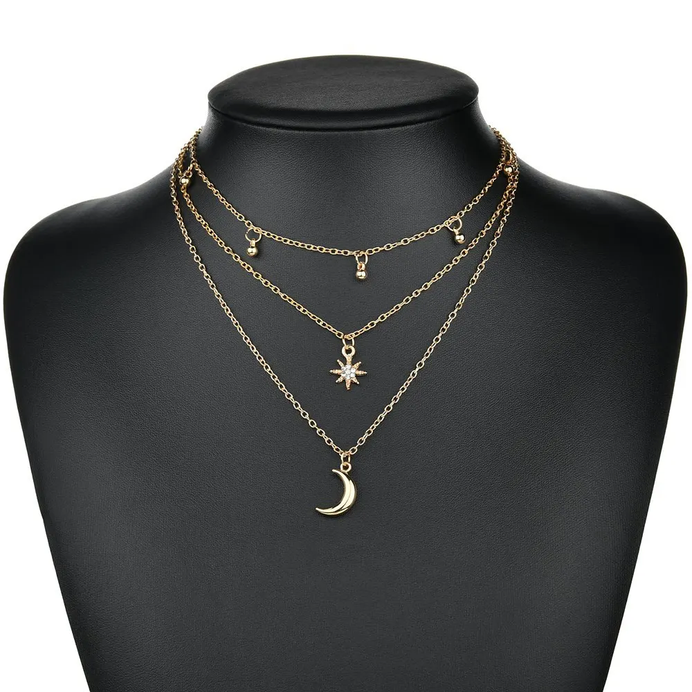 Классические круглые жемчужные стразы со звездой и Луной Абай несколько цепей