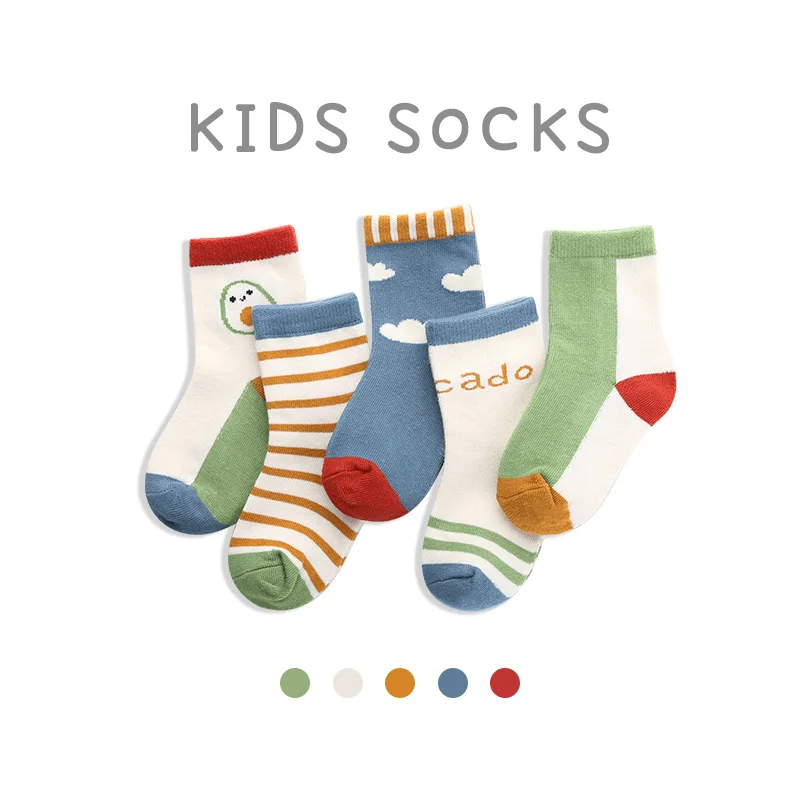 

Осенне-зимние носки для маленьких мальчиков, хлопковые, полосатые, для девочек, для малышей, 5 пар/Лот, C1004