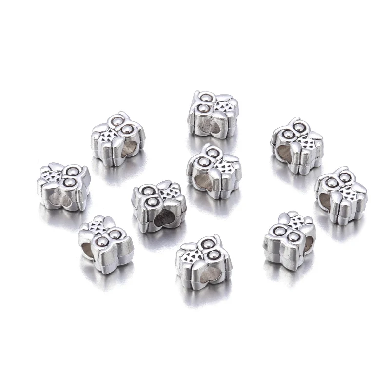 

10pcs/lot Alloy Big Hole Owl Shaped Loose Spaced Beads For Jewelry Making Necklace Bracelet DIY Accessories Wholesale