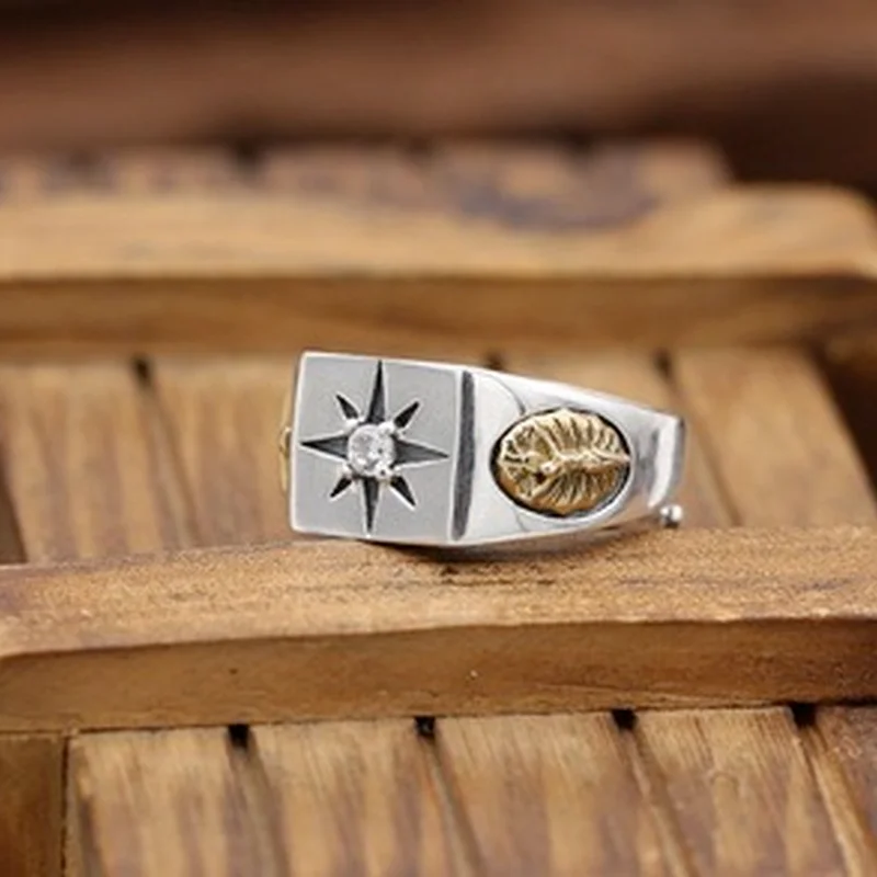 Мужское регулируемое кольцо из тайского серебра 925 пробы с крестом