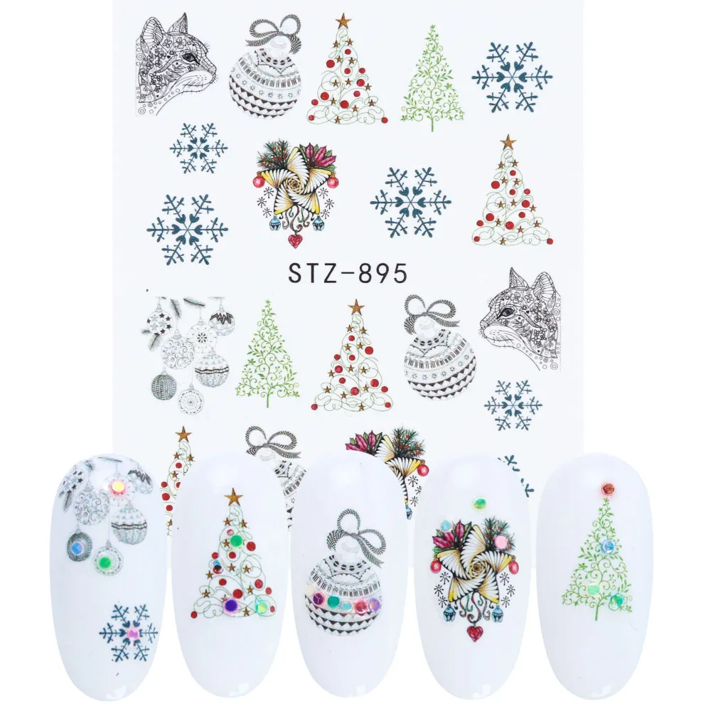 12pcs Xmas Nail Sticker Wraps Decal Snowflake Animal Christmas Tree Flower Decals Winter Water Transfer Slider JISTZ892-905