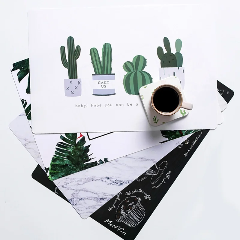 

2PCS Waterproof Placemat Nordic Style Cactus Pad Oil-Proof And Anti-Scald Mat Marble Tableware Coasters