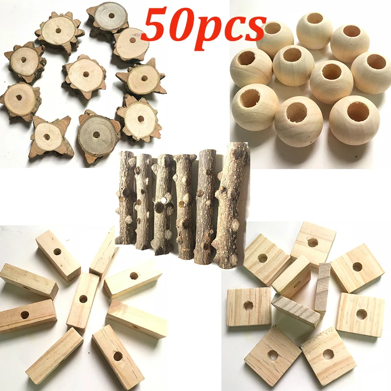 

10/50 Pieces Wood Slice Beads Funny Creative Cage Accessory DIY Craft Wood Branches Bite Toy Playing Toy for Bird Parrot