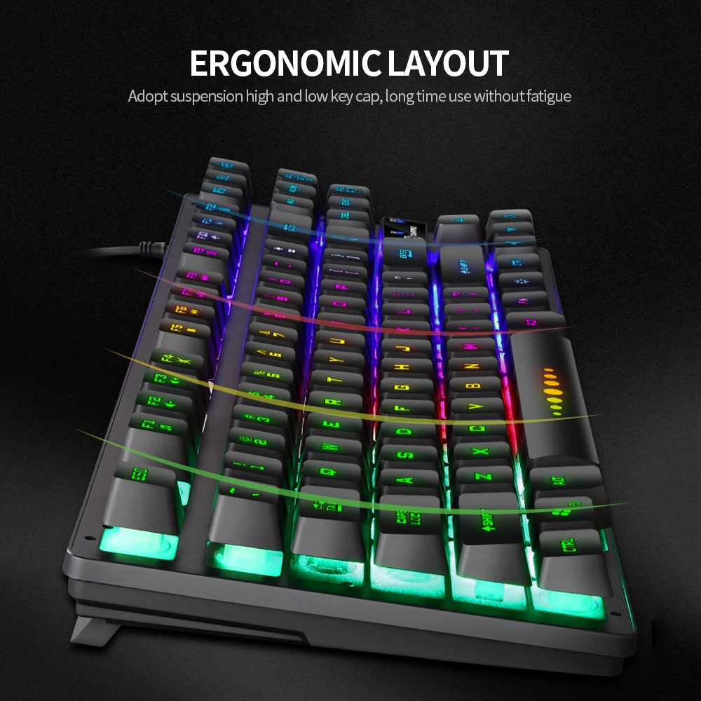 Эргономичная Проводная игровая клавиатура 87 клавиш цветная подсветка |