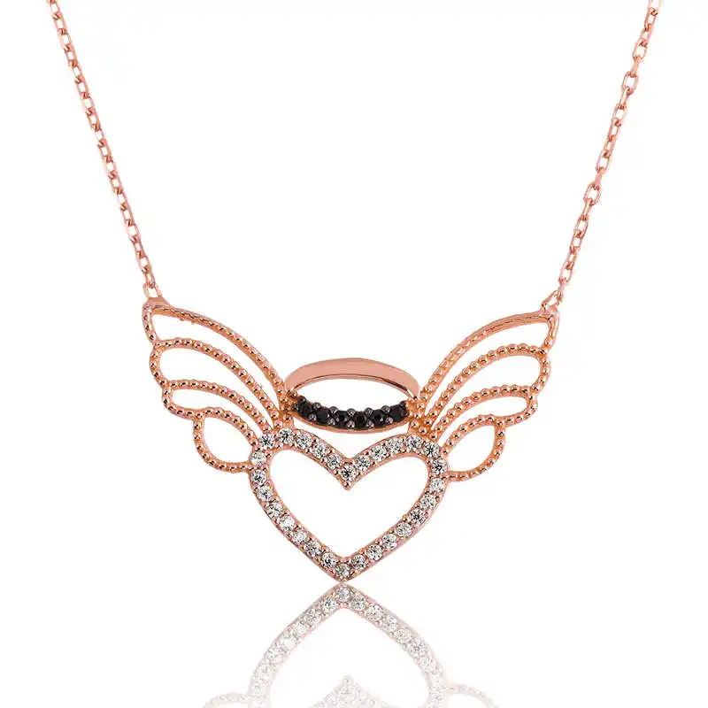 

Real Silver 925 Jewelry Sterling Silver Heart Angel Wing Lady Necklace