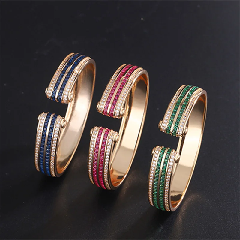 

QTT Hot Sale Jewelry For Women Original Emerald Red Blue Zircon Stone Bangle Charms 925 Sterling Silver Beads Bracelets