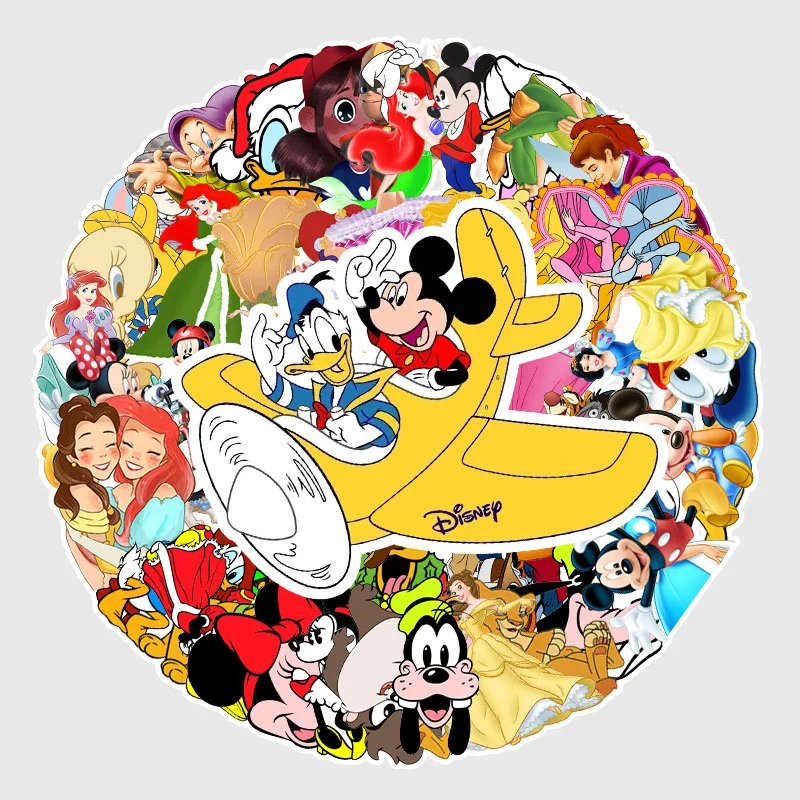 

56pcs/pack Not Repeated Disney Anime Cartoon Stickers Mickey Minnie Goofy Donald Duck Guitar Kids DIY Graffiti Waterproof Toys