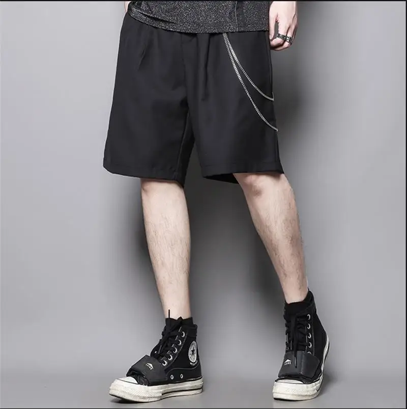 

Summer Japanese pure color simple versatile trousers decorative chain stitching Casual Pants Capris shorts men's trendy Hong Kon