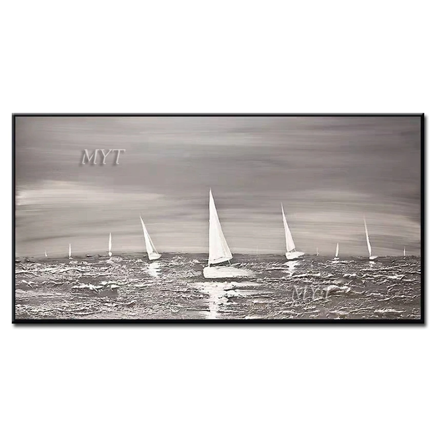 Много белых Парусников были парусники на море расписанные вручную Высокое