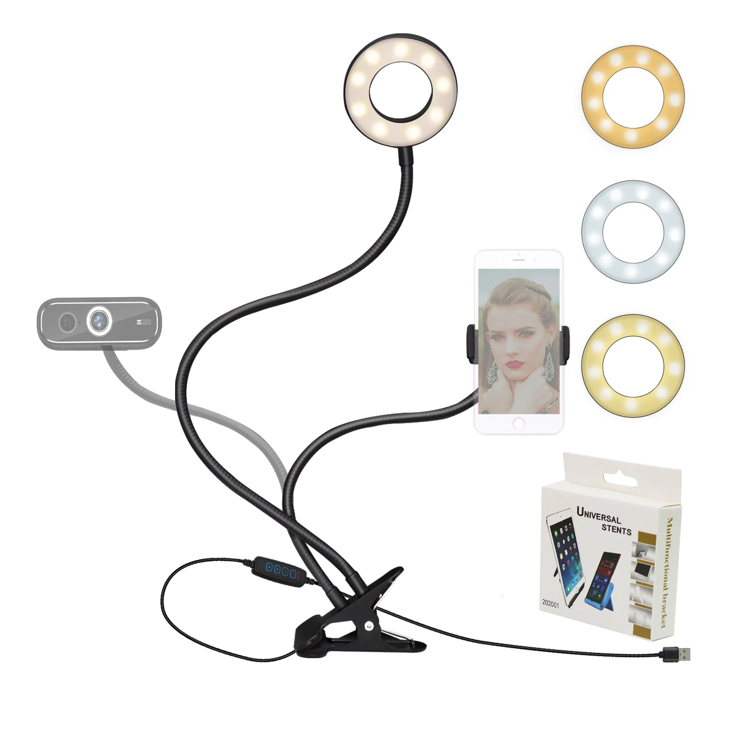 USB СВЕТОДИОДНЫЙ светильник для селфи с регулируемой яркостью кольцевой