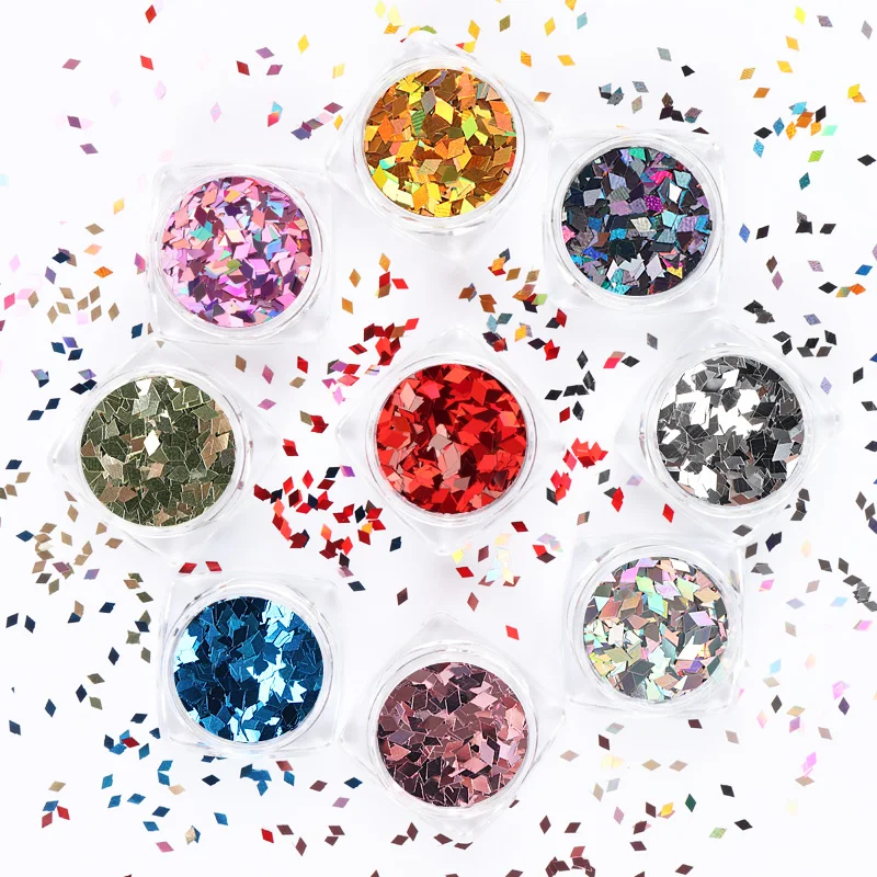 

Лазерные сверкающие блестки для ногтей 9 шт./компл., блестки в форме ромба, пайетки, наклейки для дизайна ногтей, голографические кусочки хлопьев