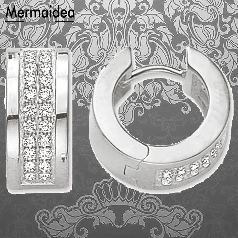 Креольские белые серьги кольца на петлях с фианитом классические модные