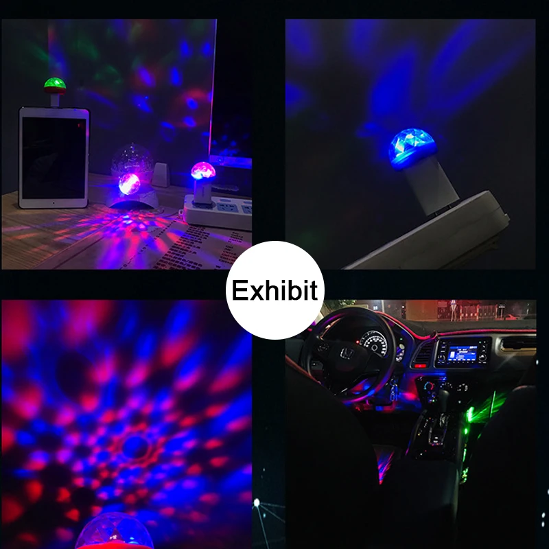 USB Mini LED Car Atmosphere Light RGB Music Sound Control DJ Disco Ball Lamp Home Party Apple Android For Mobile |