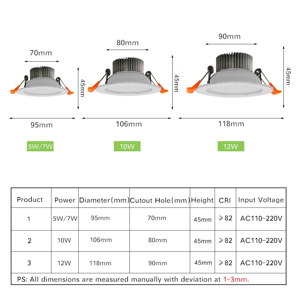[DBF] Ультраяркий светодиодный утопленный Точечный светильник 5 Вт 7 10 12