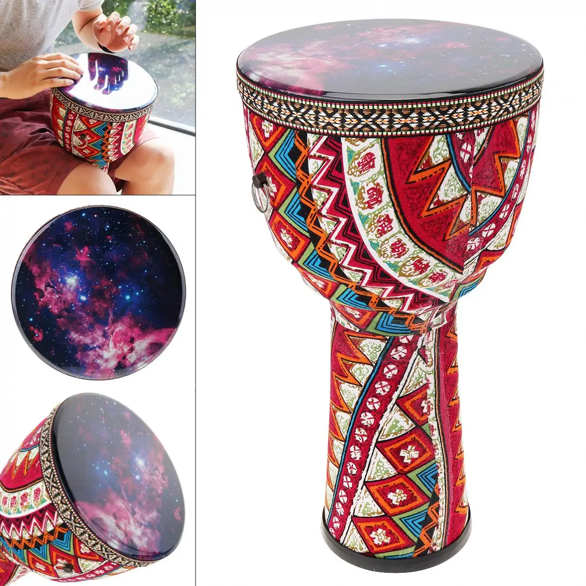 8 Inch African Djembe  Drum Colorful Cloth Art ABS Barrel PVC Starry Sky Skin Children Hand Drum