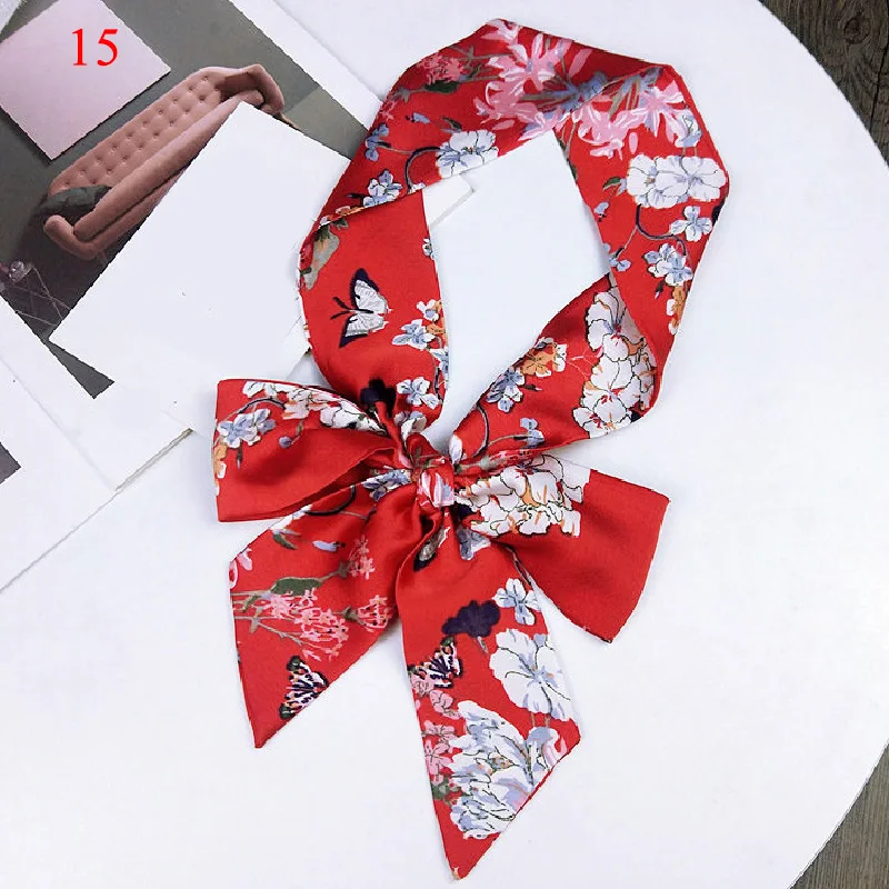 Шикарный маленький шелковый шарф атласный длинный носовой платок с бантом из