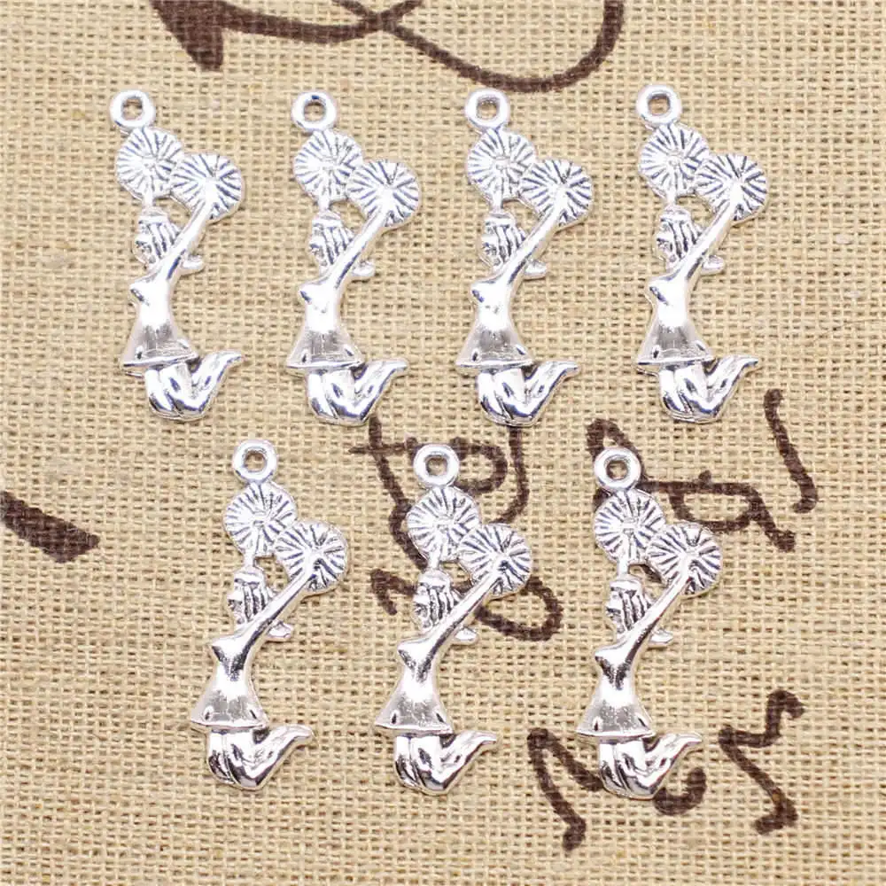 

Cheerleader Charms Supplies For Jewelry Making Kit Antique Silver Color 20pcs 28x10mm