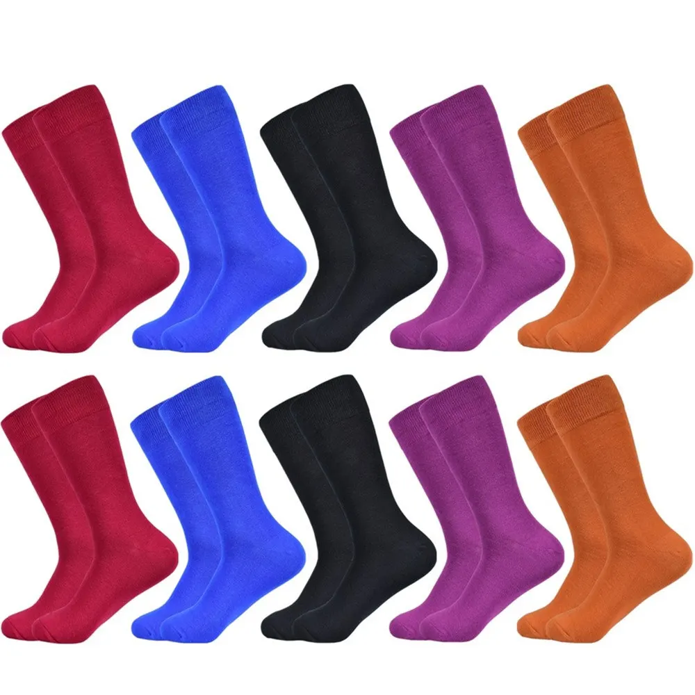 10 pairs socks-A14 Мужские носки, новинка, одноцветные хлопковые носки, черные, синие, красные, фиолетовые, желтые, зеленые носки, цветные, Полноразмерные, Классические мужские носки - Цвет: 10 pairs socks-A14