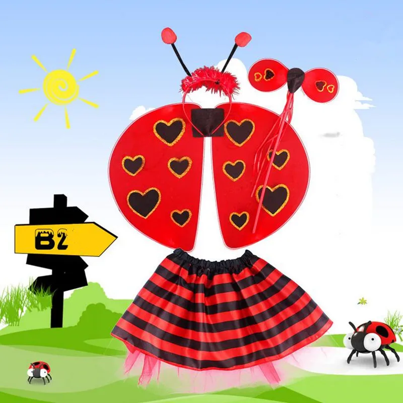 Крылья пчелы, антенна, повязка на голову, волшебная палочка, юбка, костюм, комплект для выступлений, реквизит для девочек, принцесса, подарки на праздник, украшение для платья Пурим - Цвет: Ladybug B2