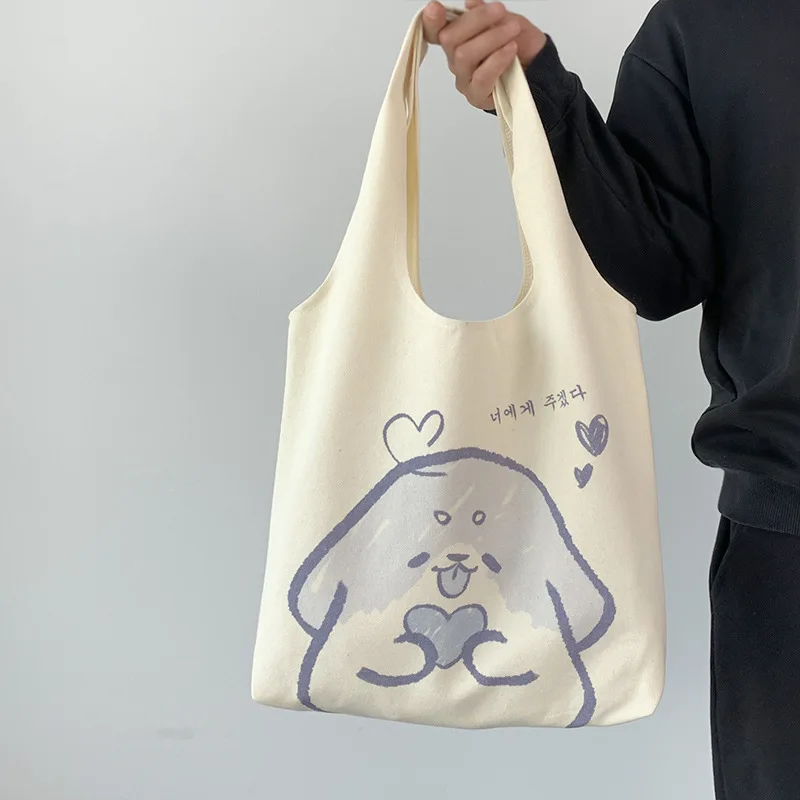 

New Women's Canvas Shoulder Bag INS Cute Sweet Pattern Large Capacity Environmentally Friendly Shopping Portable Tote Bag