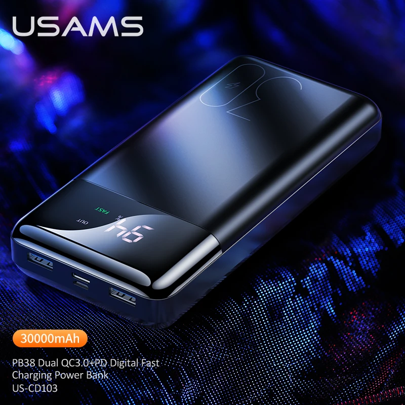 

USAMS 30000mAh 18W PD3.0 QC3.0 Fast Charging Power Bank For iPhone Huawei Xiaomi Tablet Laptop Big Capacity Battery Powerbank