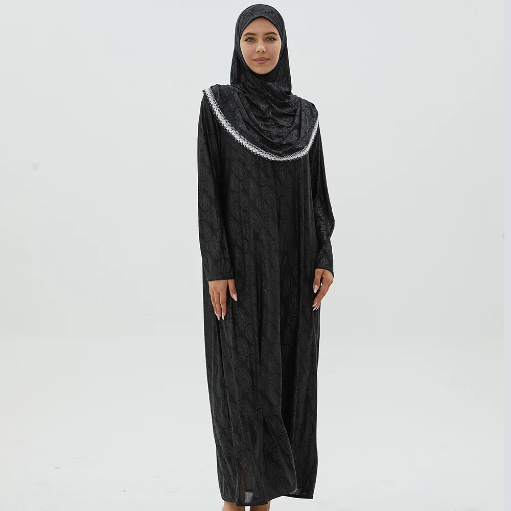 1piece Embossing Lace Muslim Hooded Abaya Turban Women Kaftan Outwear Saudi Arabia Djellaba Prayer Dresses Islam Hijabs/Hats 12#