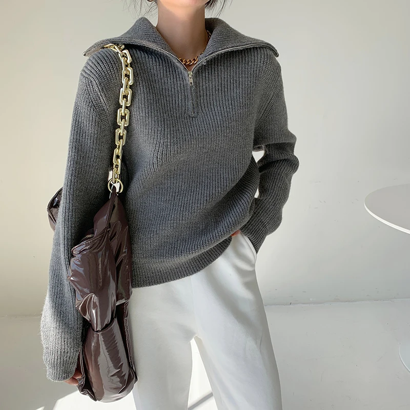 Пуловер HziriP Женский осенне-зимний теплый вязаный с высоким воротником одежда OL |