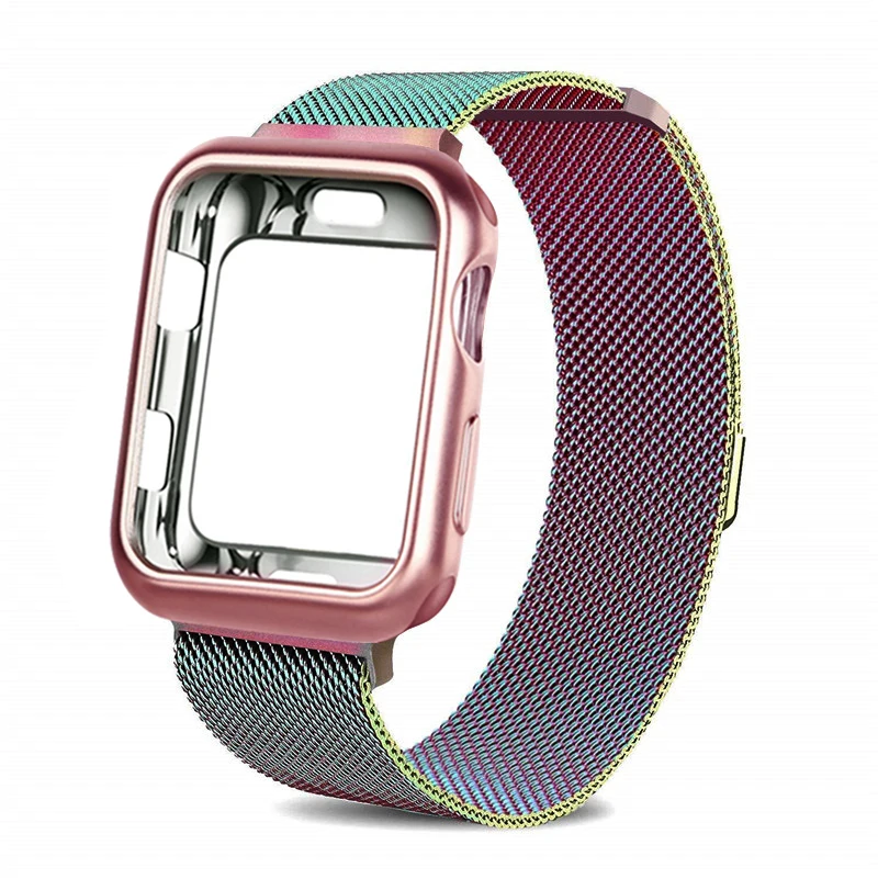 Colorful-TPU case Миланская петля ремешок с чехол для Apple Watch 42 мм 38 мм браслет из нержавеющей стали ремешок для iwatch серии 4 5 40 мм 44 мм - Цвет ремешка: Colorful-TPU case