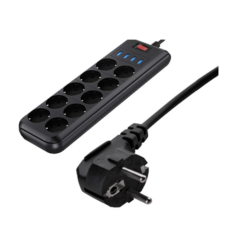 

Smart Electrical Socket Extension Power Strip 4 USB Charger Adapter 6 Outlet Surge Protection Switch 10-Hole, EU Plug